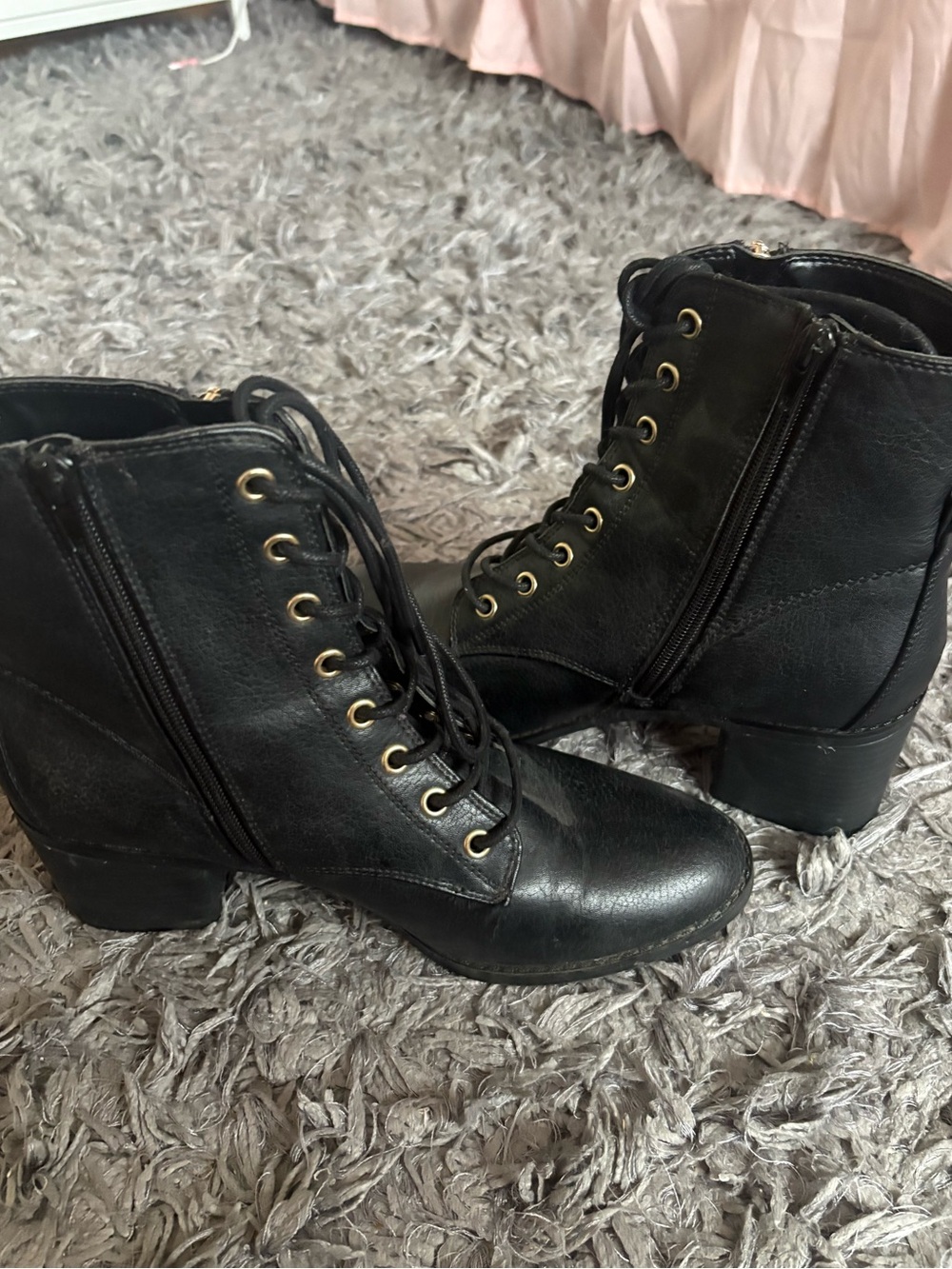 Call It Spring Black Lace-Up Block Heel Ankle Boots